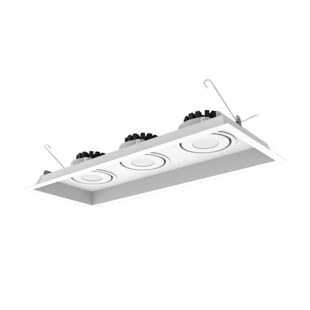 Three-Head Flanged LED Multiple Lighting Trim, 3000lm per Head w/ Flood Optic, 3000K, Regressed