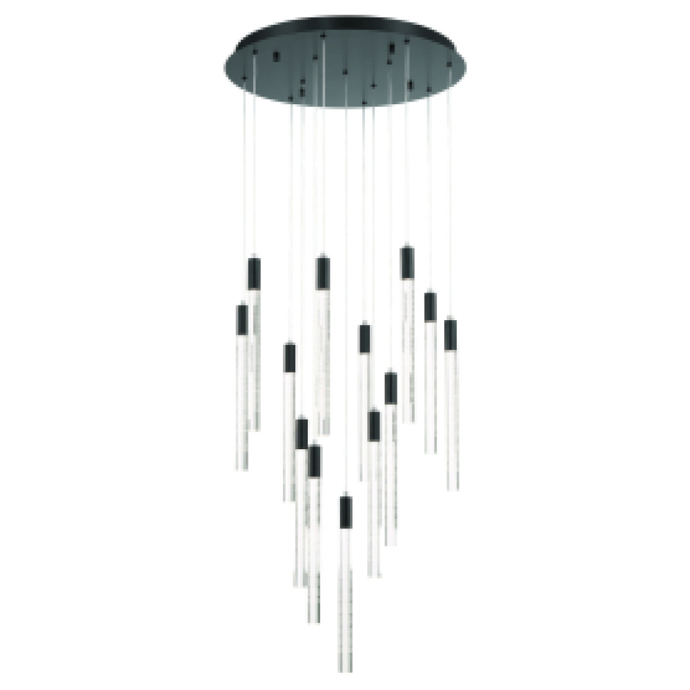 Celine 13 Light Integrated LED Chandelier, Black with Laser Lined Glass Rods