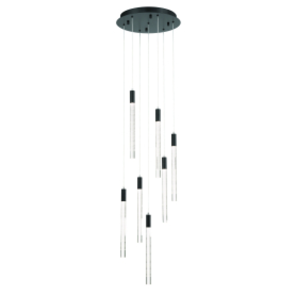 Celine 7 Light Integrated LED Chandelier, Black with Laser Lined Glass Rods