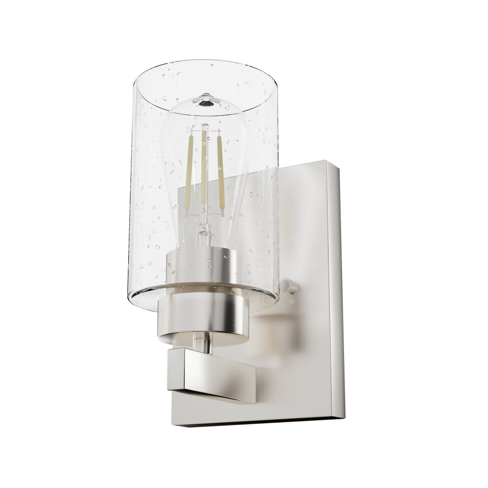 Hunter Hartland Brushed Nickel with Seeded Glass 1 Light Sconce Wall Light Fixture