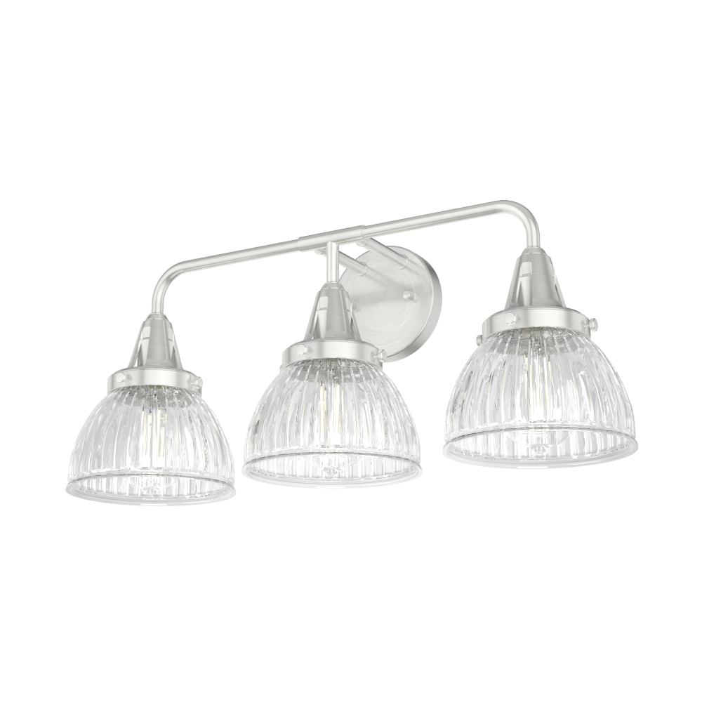 Hunter Cypress Grove Brushed Nickel with Clear Holophane Glass 3 Lt Bathroom Vanity Wall Lt Fixture