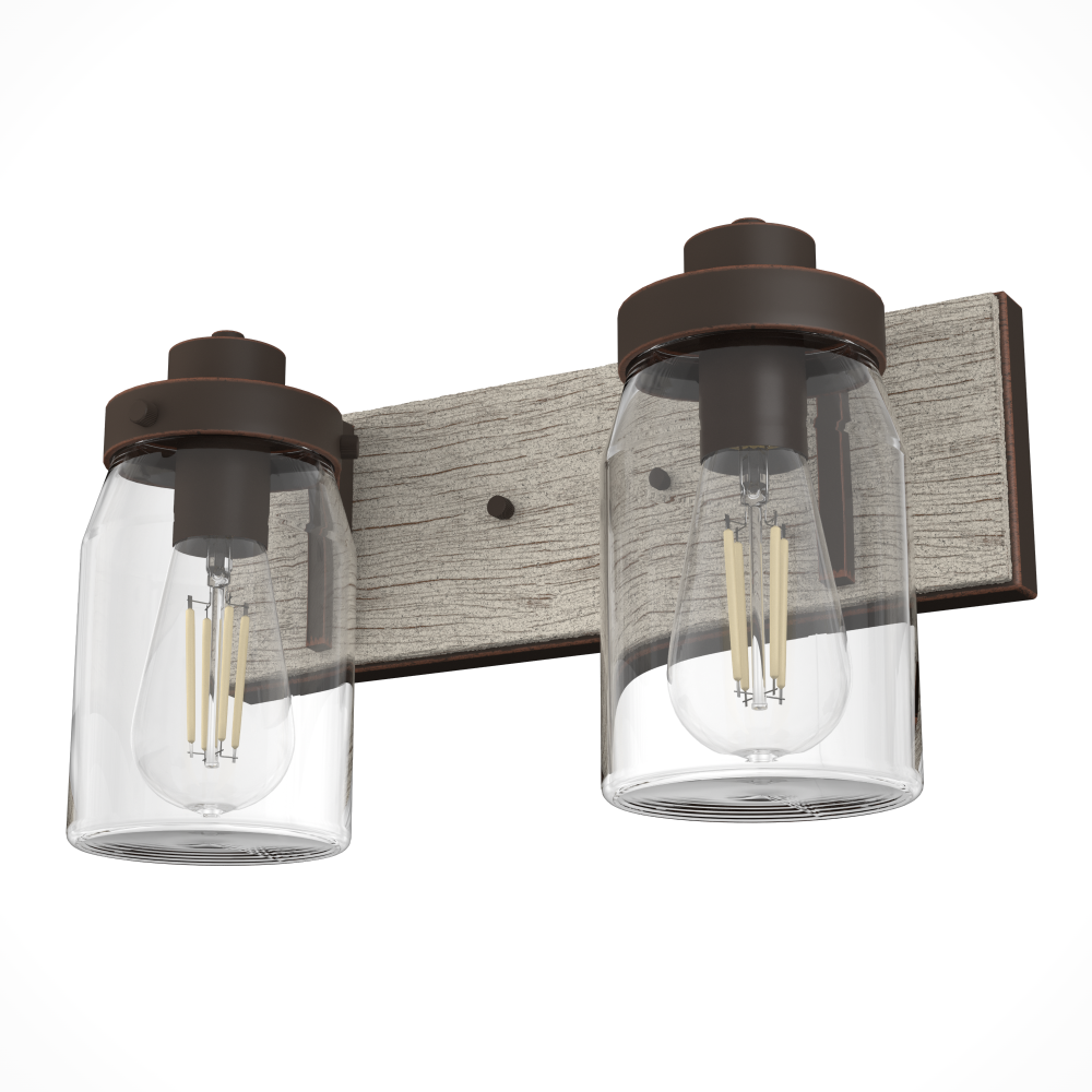 Hunter Devon Park Onyx Bengal and Barnwood with Clear Glass 2 Lt Bathroom Vanity Wall Lt Fixture