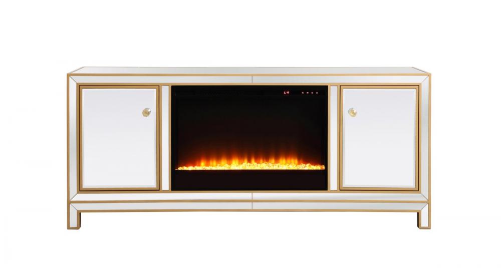 Reflexion 60 in. mirrored tv stand with crystal fireplace in gold
